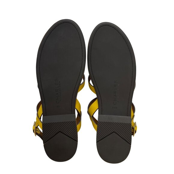 Charles David Yellow/Brown Leather Adjustable Strappy Sandals Sz 10M - New - Picture 8 of 9